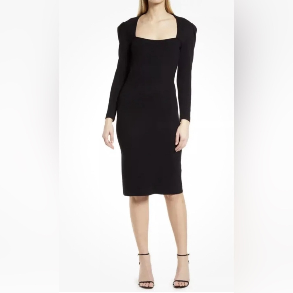 MONROW Women Knit Sheath Stretch Sweater Dress LONG Sleeve Size XS Black